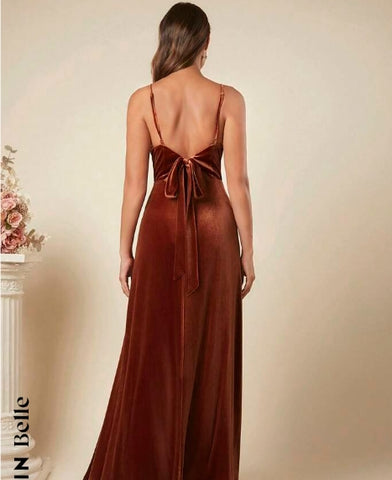 Belle Slant Pocket Velvet Cami Bridesmaid Dress