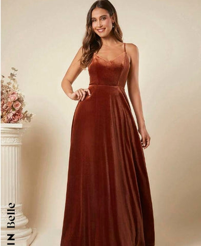 Belle Slant Pocket Velvet Cami Bridesmaid Dress