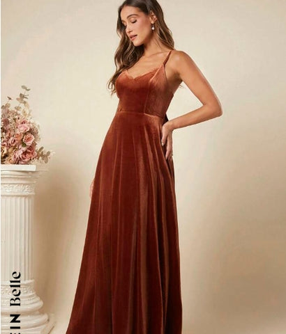 Belle Slant Pocket Velvet Cami Bridesmaid Dress
