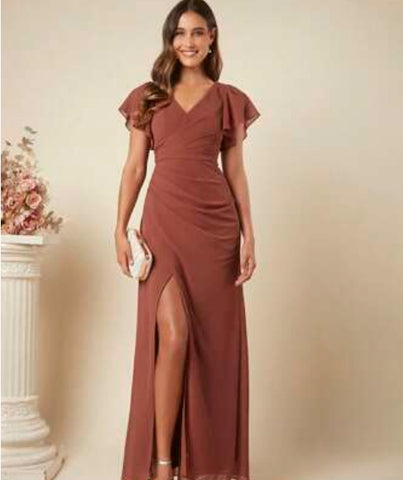 Belle Butterfly Sleeve Split Thigh Chiffon Bridesmaid Dress
