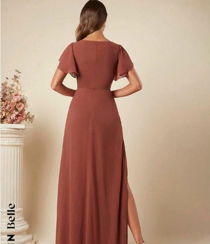Belle Butterfly Sleeve Split Thigh Chiffon Bridesmaid Dress