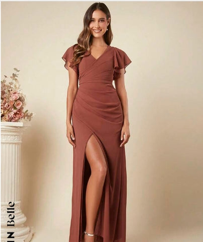 Belle Butterfly Sleeve Split Thigh Chiffon Bridesmaid Dress