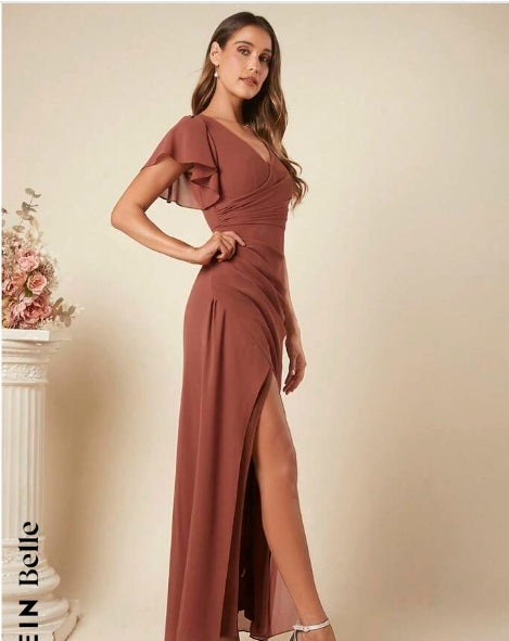 Belle Butterfly Sleeve Split Thigh Chiffon Bridesmaid Dress