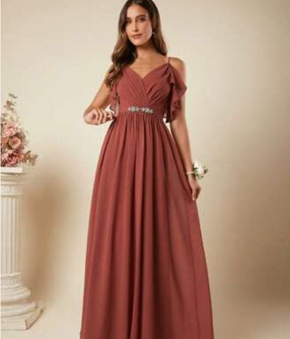 Belle Cold Shoulder Rhinestone Detail Bridesmaid Dress