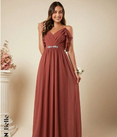 Belle Cold Shoulder Rhinestone Detail Bridesmaid Dress