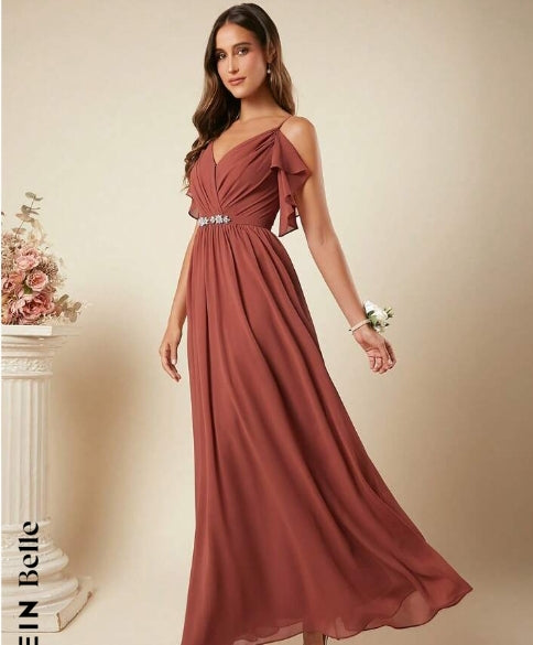 Belle Cold Shoulder Rhinestone Detail Bridesmaid Dress