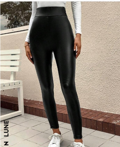 LUNE High Waist Zip Hem PU Leather Leggings