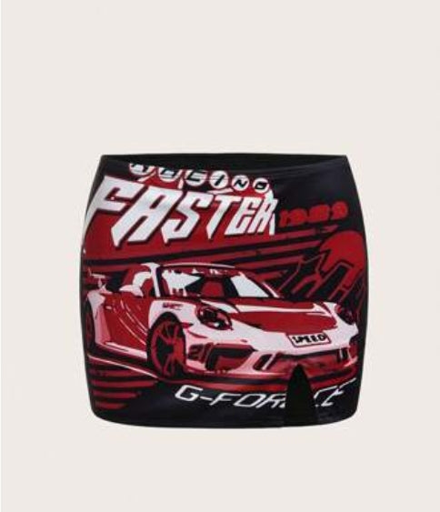 ICON Car & Letter Graphic Bodycon Skirt