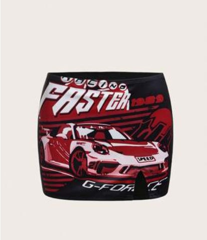 ICON Car & Letter Graphic Bodycon Skirt
