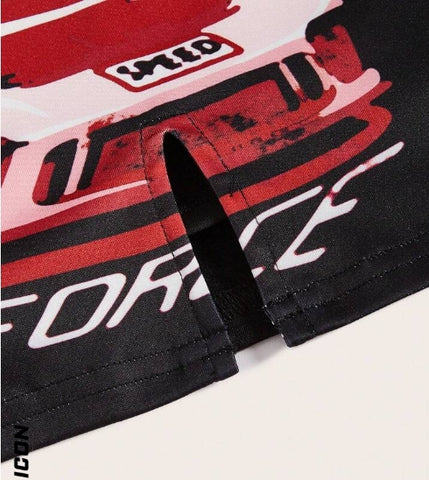 ICON Car & Letter Graphic Bodycon Skirt