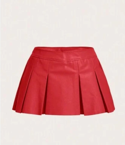 ICON Solid PU Leather Pleated Skirt