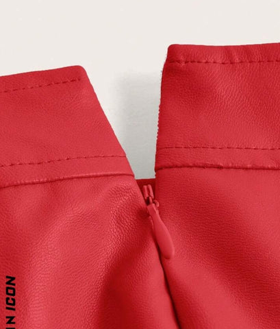 ICON Solid PU Leather Pleated Skirt