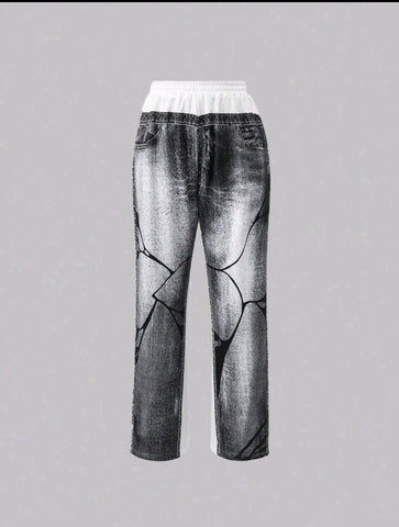 SHEIN Unity Graphic Print Elastic Waist Straight Leg Pants