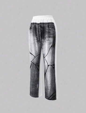 SHEIN Unity Graphic Print Elastic Waist Straight Leg Pants