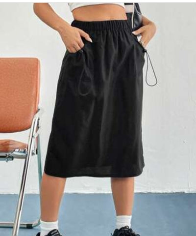 EZwear Solid Pocket Patched Skirt