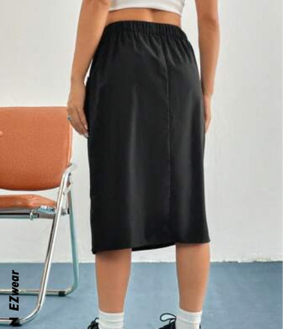 EZwear Solid Pocket Patched Skirt