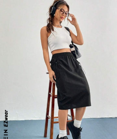 EZwear Solid Pocket Patched Skirt