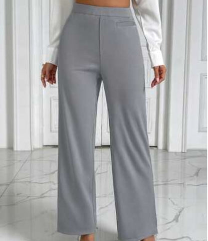 Solid High Waist Wide Leg Pants