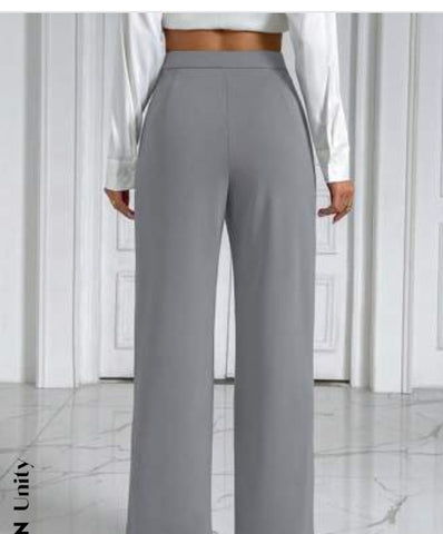 Solid High Waist Wide Leg Pants
