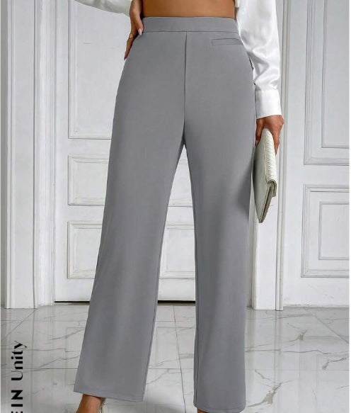 Solid High Waist Wide Leg Pants