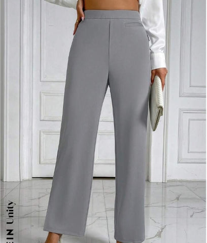 Solid High Waist Wide Leg Pants