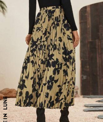 Floral Print Pleated Skirt