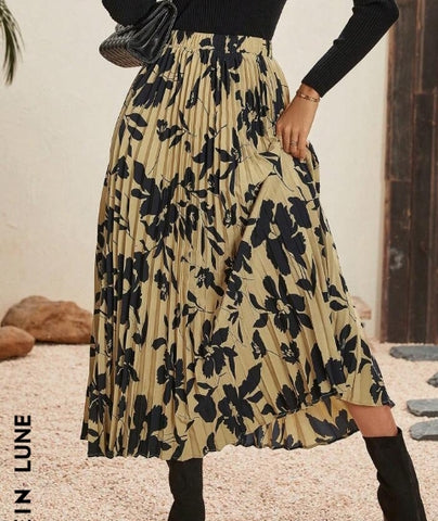 Floral Print Pleated Skirt