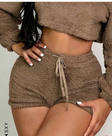 Drawstring Waist Flannel Shorts