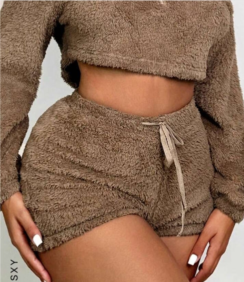 Drawstring Waist Flannel Shorts