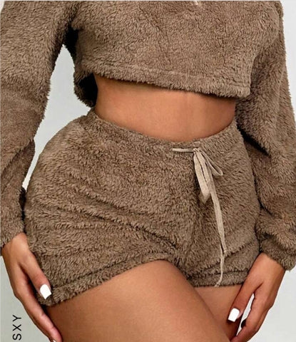 Drawstring Waist Flannel Shorts