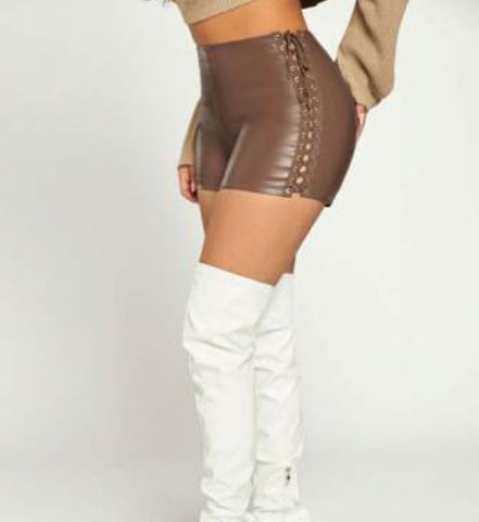 High Waist PU Leather Shorts