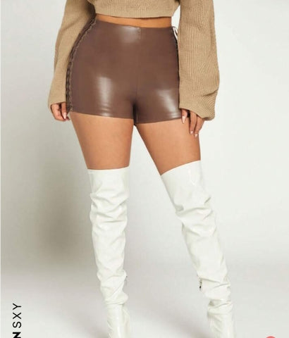 High Waist PU Leather Shorts