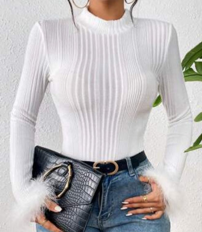 Mock Neck Fuzzy Cuff Tee