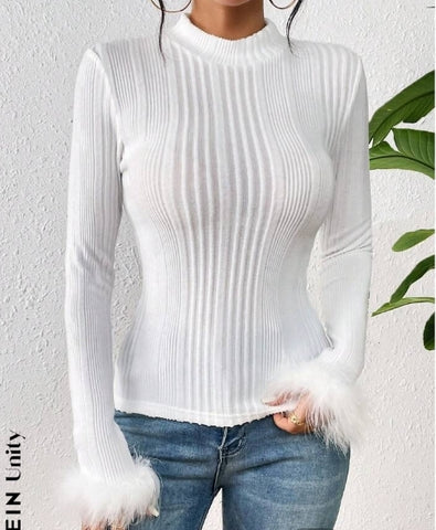 Mock Neck Fuzzy Cuff Tee