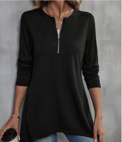 Half Zip Asymmetrical Hem Tee