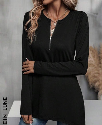 Half Zip Asymmetrical Hem Tee