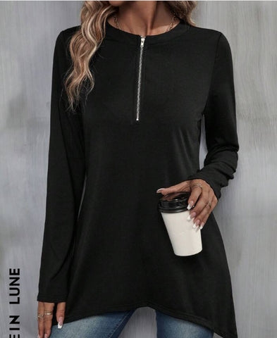 Half Zip Asymmetrical Hem Tee