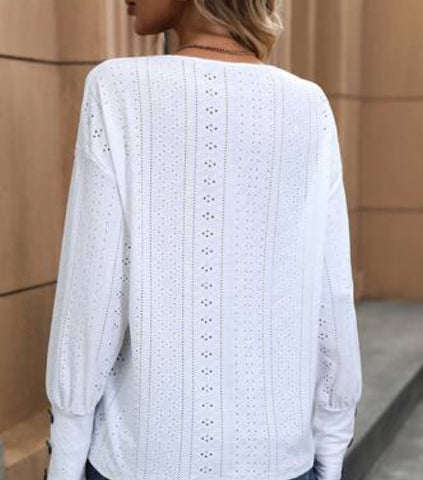 Eyelet Embroidery Contrast Lace Drop Shoulder Tee