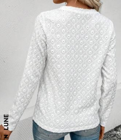 Solid Eyelet Embroidery Tee