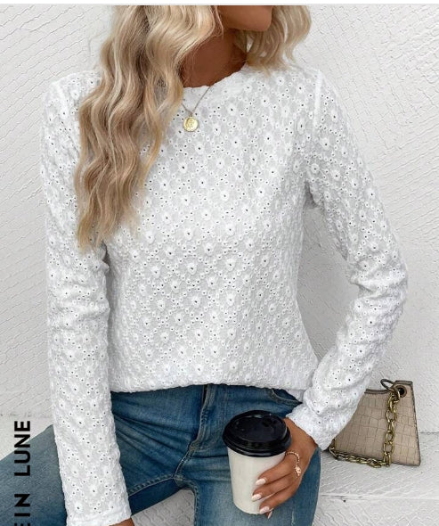 Solid Eyelet Embroidery Tee