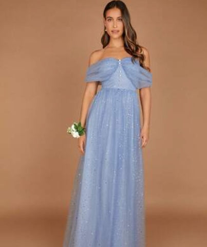 Belle Off Shoulder Mesh Overlay Bridesmaid Dress