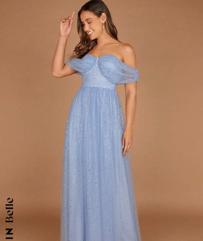 Belle Off Shoulder Mesh Overlay Bridesmaid Dress