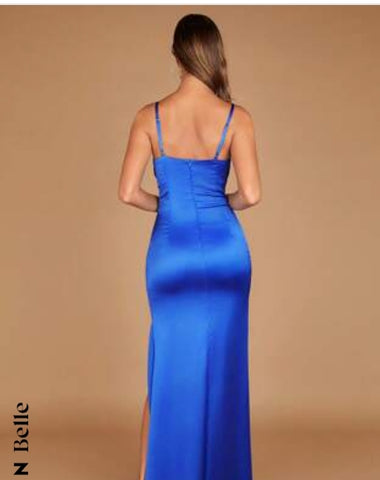 Twist Front Split Thigh Satin Dress