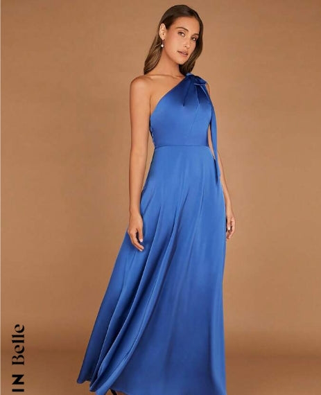 One Shoulder Knot Detail Satin Dress
