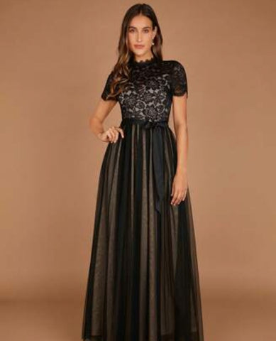 Belle Contrast Lace Belted Mesh Overlay Bridesmaid Dress