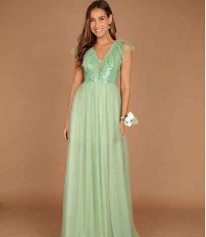 Belle Contrast Sequin Mesh Overlay Maxi Dress