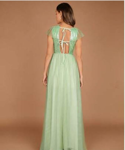 Belle Contrast Sequin Mesh Overlay Maxi Dress