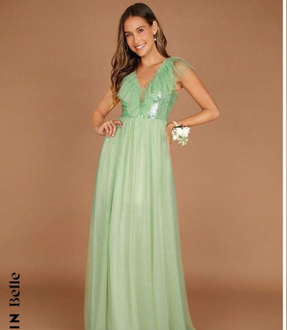 Belle Contrast Sequin Mesh Overlay Maxi Dress