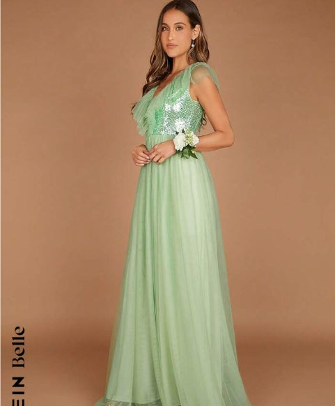 Belle Contrast Sequin Mesh Overlay Maxi Dress