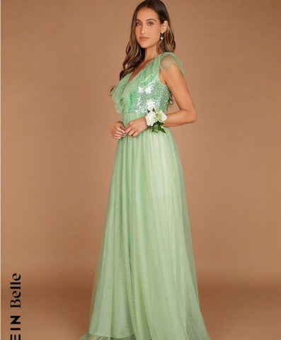 Belle Contrast Sequin Mesh Overlay Maxi Dress